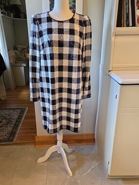 NWT Vineyard Vines Navy/White Check Sequin Dress Size Large